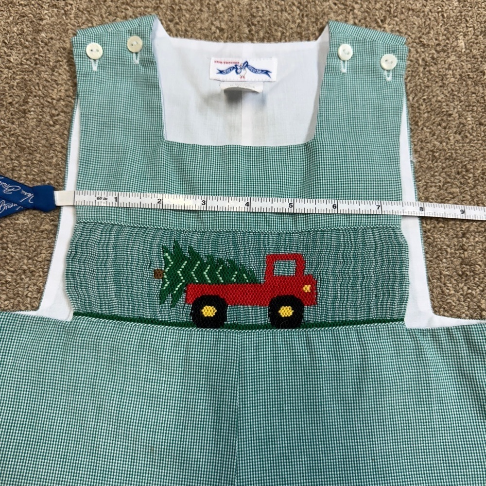 Silly Goose Hand Smocked: Baby Boy Christmas Truck & Tree Jon Jon, Size 18m - Picture 5 of 9